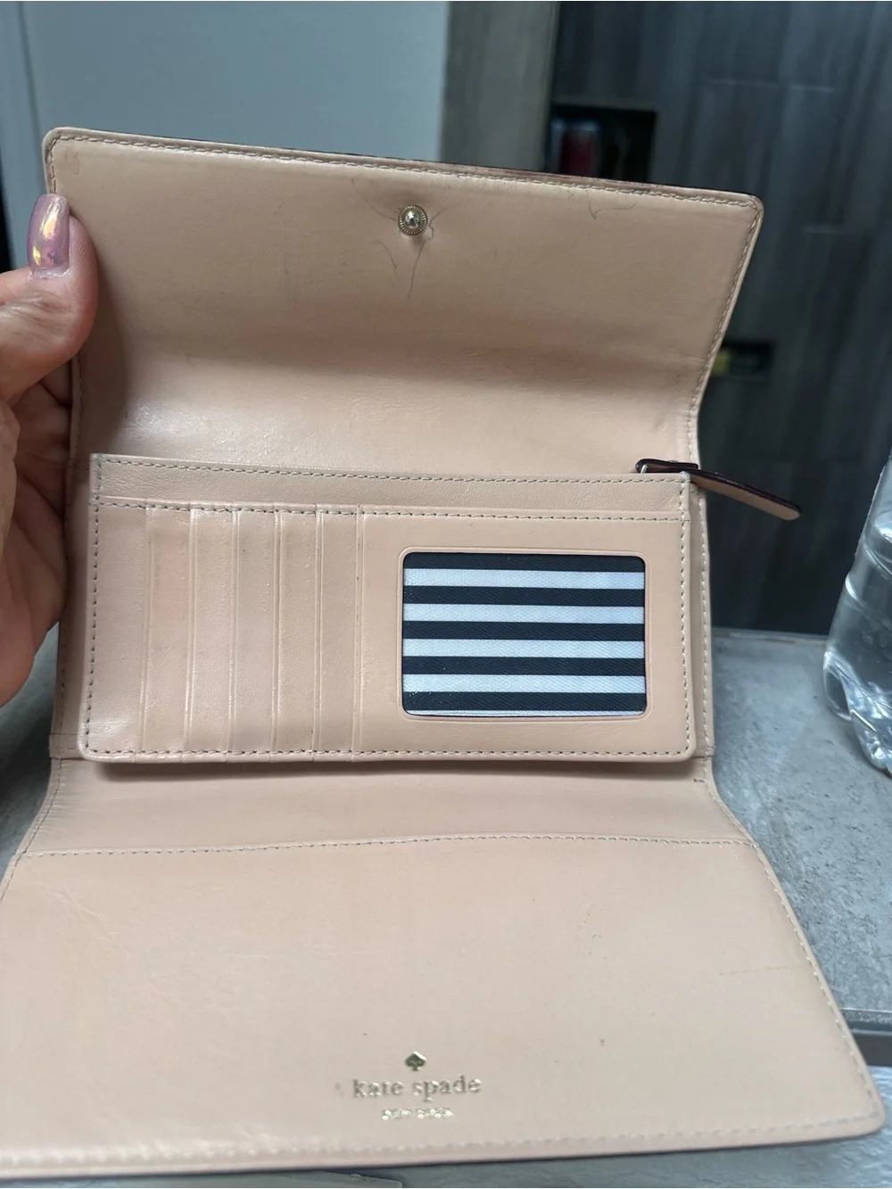 kate spade Black Pebbled Leather Wallet with Gold Logo